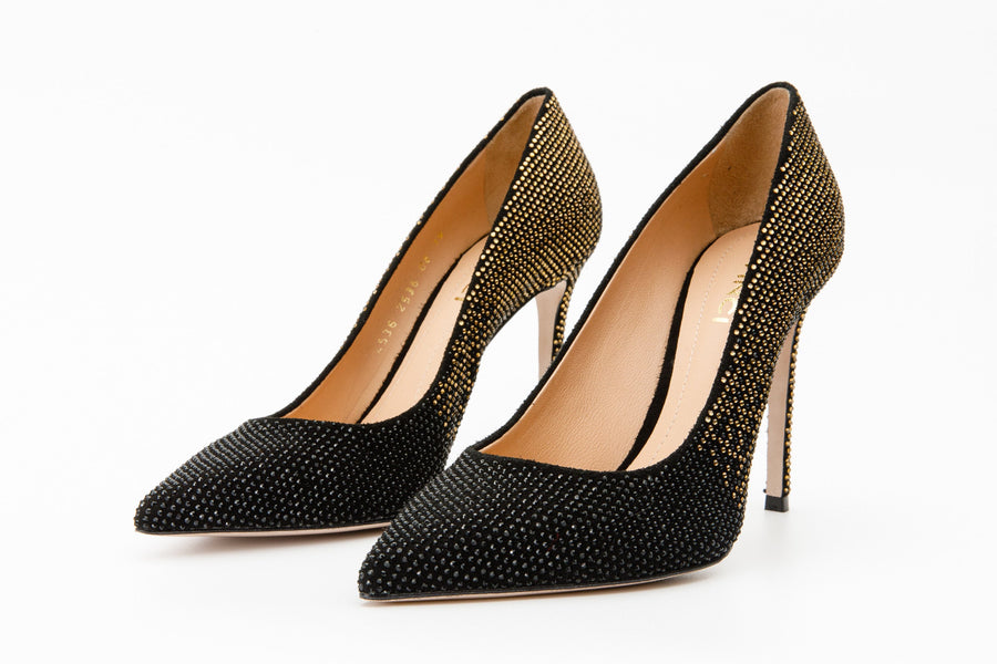 The Bago Black & Gold Glitter Leather Pump Women Shoe - Glamourous Grace