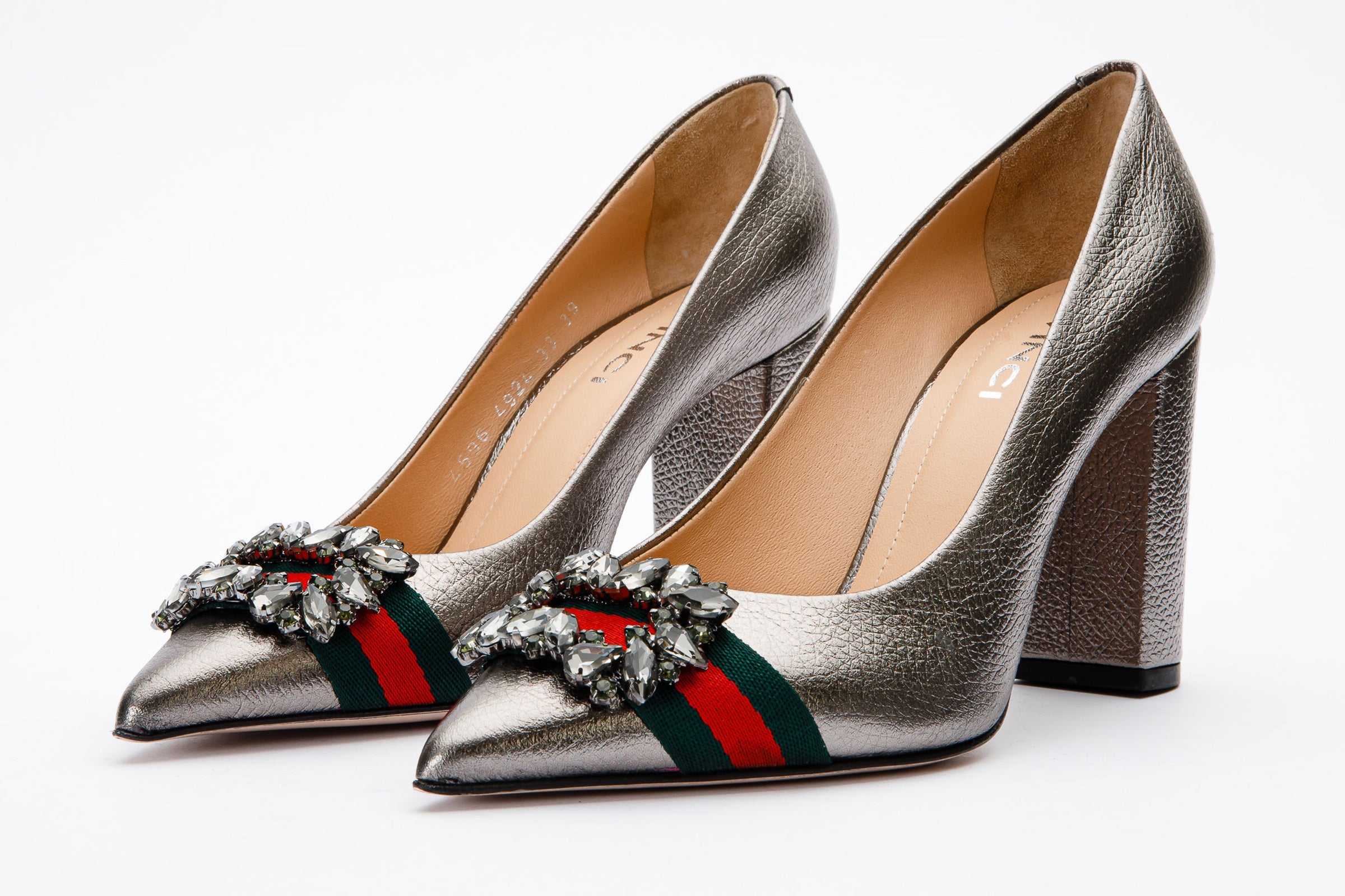 The Afega Silver Leather Block Heel Pump Women Shoe - Glamourous Grace