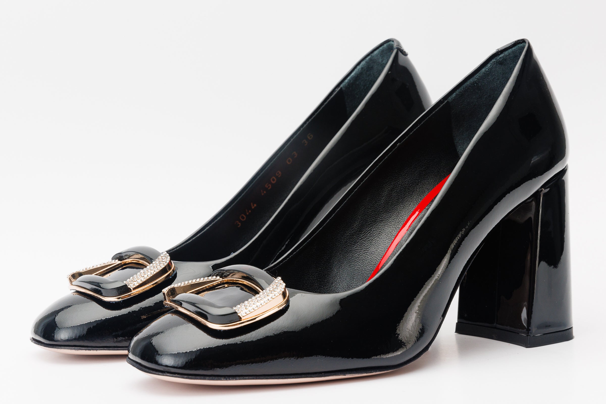 The Ferrara Black Patent Leather Block Heel Pump Women Shoe - Glamourous Grace
