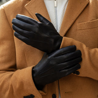 Marco (black) - Italian lambskin leather gloves with brown rabbit fur lining - Glamourous Grace