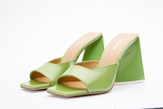The Butterfly Block Heel Green Patent Leather Sandal Final Sale! - Glamourous Grace