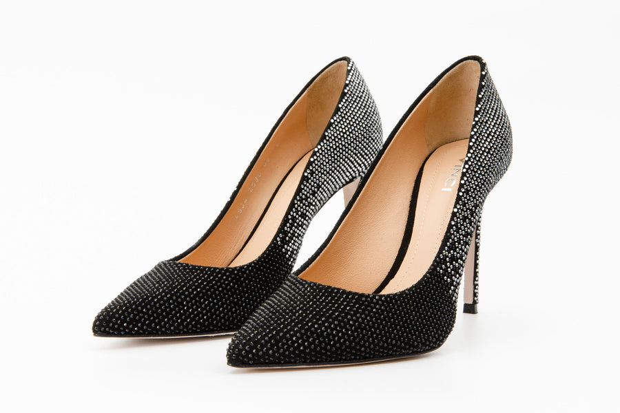 The Bago Black & Silver Glitter Leather Pump Women Shoe - Glamourous Grace