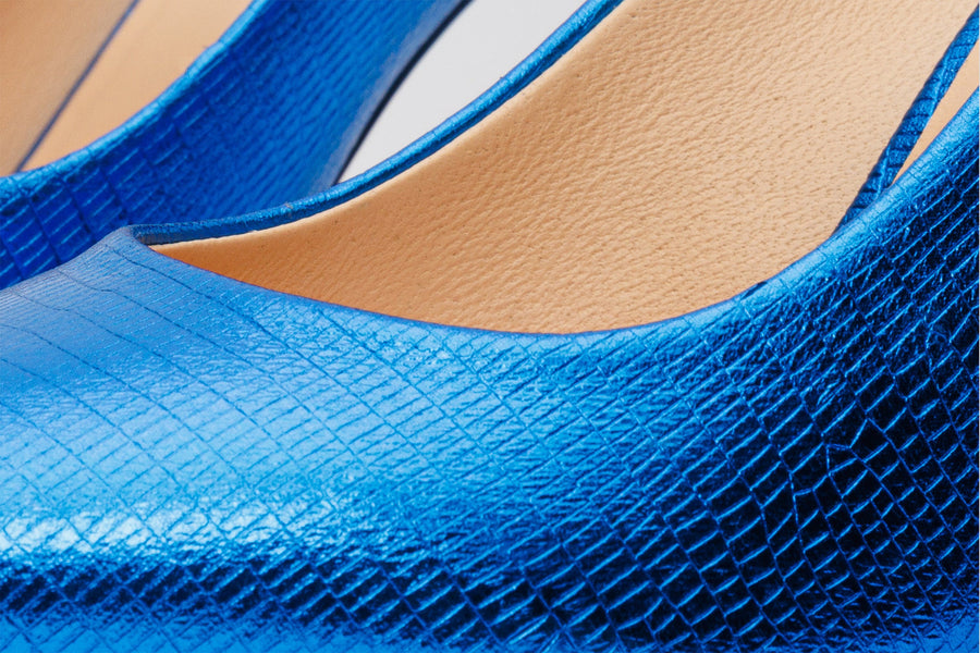 The Maple Sax Blue Leather Pump Fuchsia Sole Women Shoe - Glamourous Grace