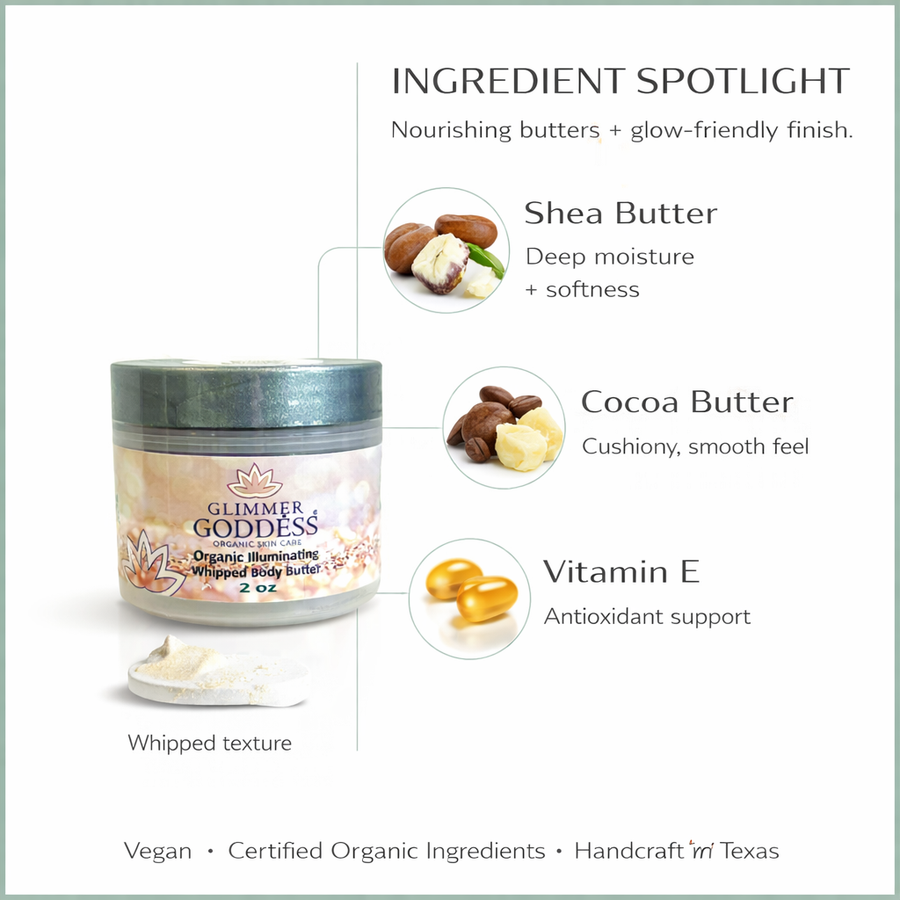 Organic Shimmer Body Butter 2 oz – Travel - Glamourous Grace