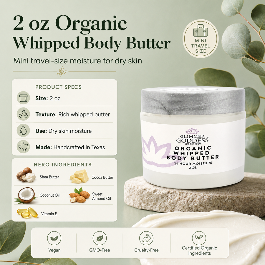 Organic Whipped Body Butter 2 oz – Mini Travel Size for Dry Skin & Eczema - Glamourous Grace