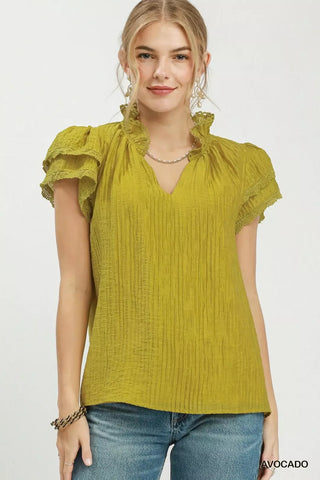 Umgee Lace Trim Ruffle Top - Glamourous Grace