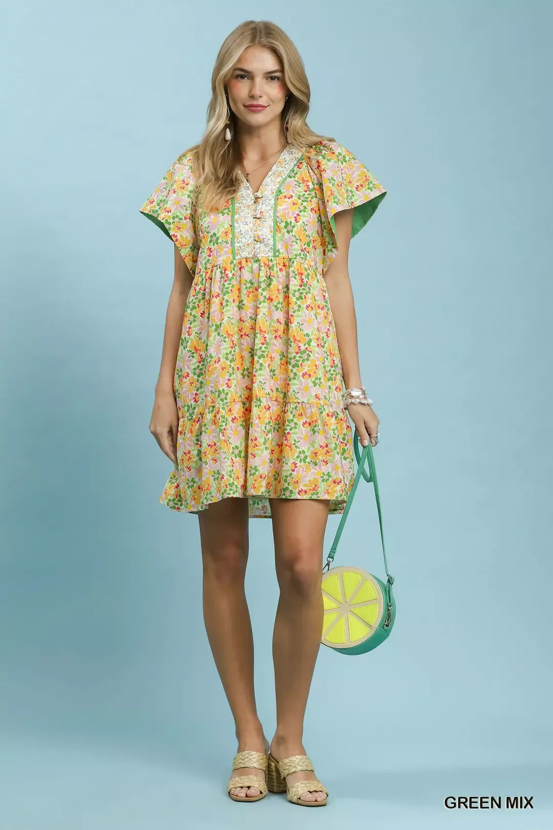 Umgee Mix Floral Tiered Mini Dress with Side Pockets - Glamourous Grace
