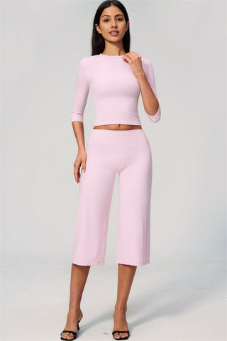 The Natalia Half-Sleeve Top Wide-Leg Crop 2-Piece Set