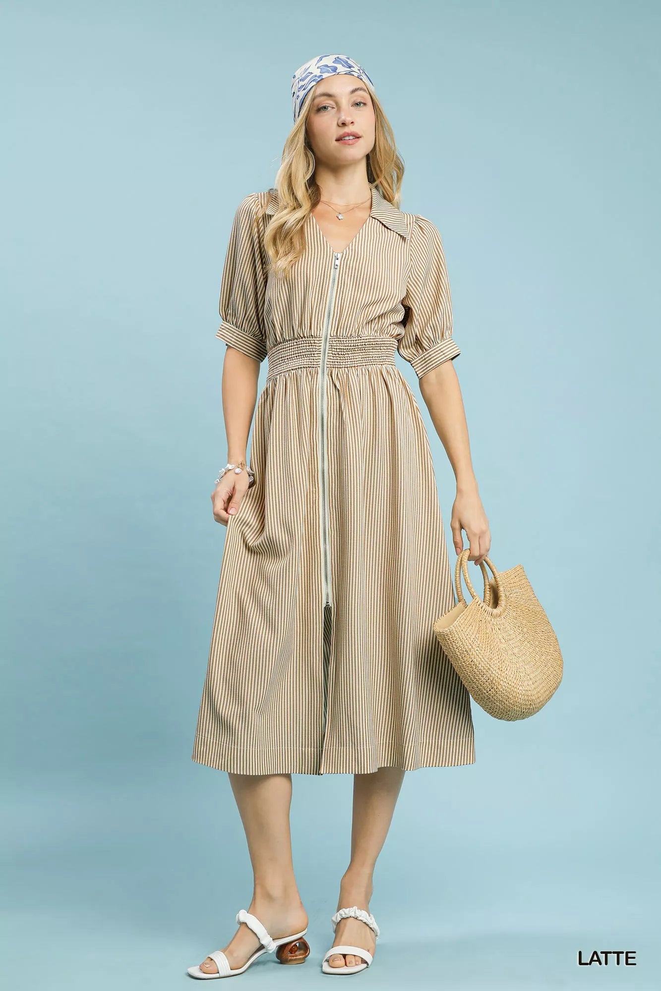 Umgee Striped Midi Dress with Front Zipper - Glamourous Grace