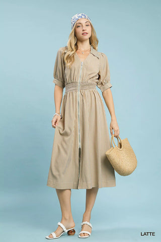 Umgee Striped Midi Dress with Front Zipper - Glamourous Grace