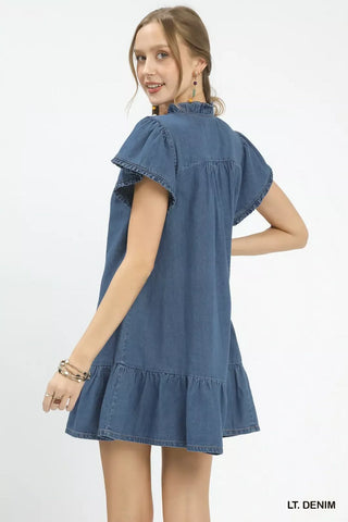 Umgee Ruffled Washed Denim Dress - Glamourous Grace