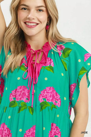 Umgee Hydrangea Print Tiered Midi Dress - Glamourous Grace