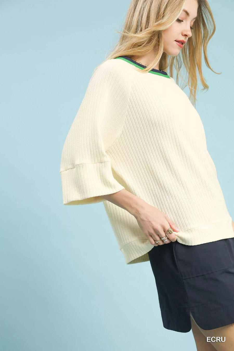 Umgee Ribbed Knit Top with Contrast Trim - Glamourous Grace