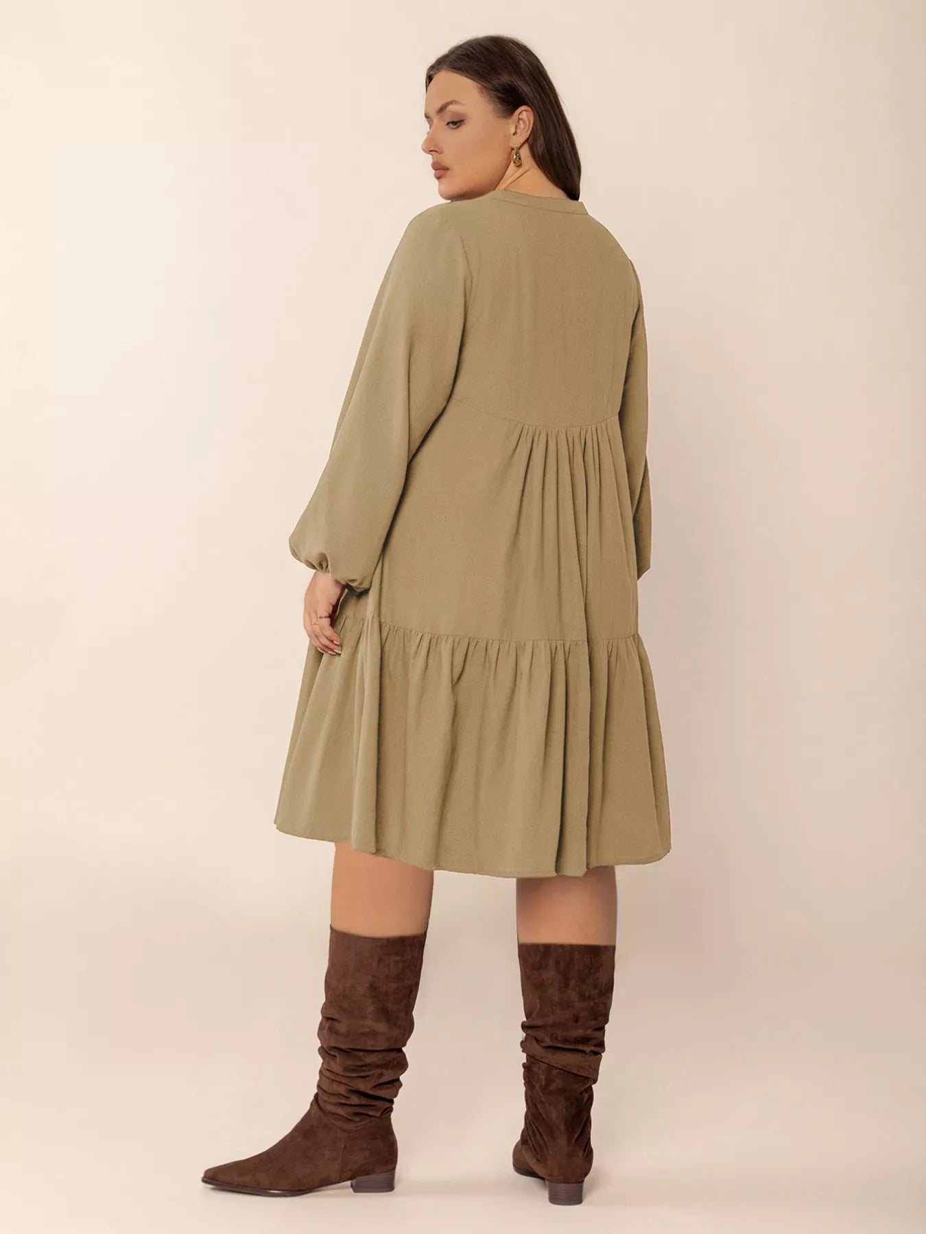 Plus Size Tie Neck Balloon Sleeve Dress - Glamourous Grace