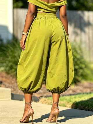 Women's Summer Loose Casual Solid Color Lightweight Breathable Jogger Lantern Pants Wide-Leg Pants Harem Pants With Lightweight Fabric