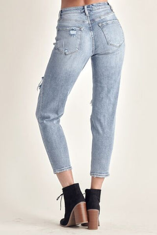 RISEN Distressed Cropped Blue Denim Skinny Jeans