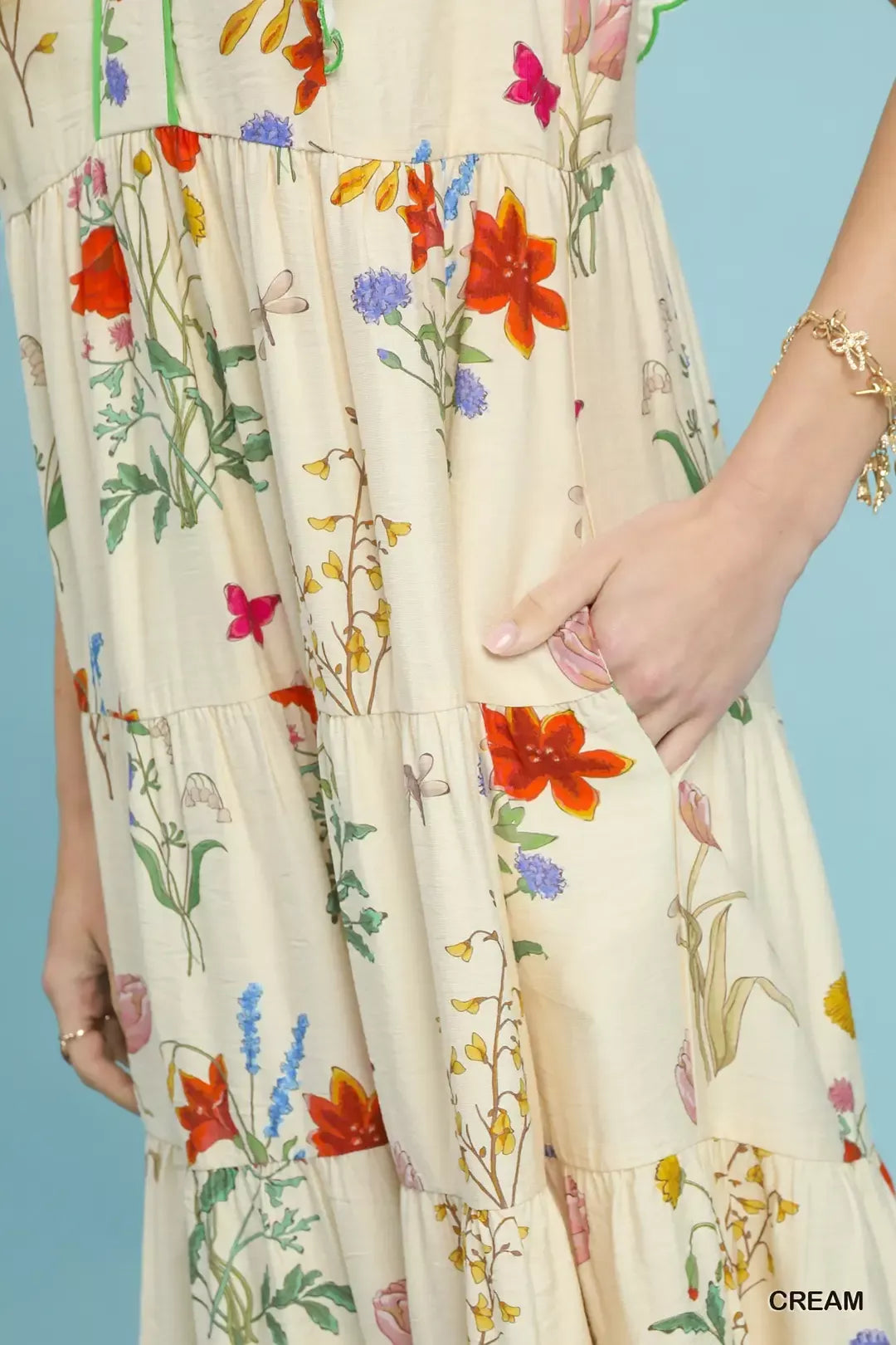 Umgee Floral Ruffle Tiered Midi Dress with Scalloped Detail - Glamourous Grace