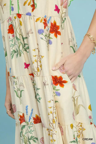 Umgee Floral Ruffle Tiered Midi Dress with Scalloped Detail - Glamourous Grace