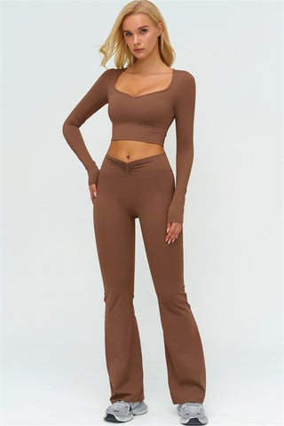 The Lushness Long Sleeve Crop Top Flared Leggings 2-Piece Set