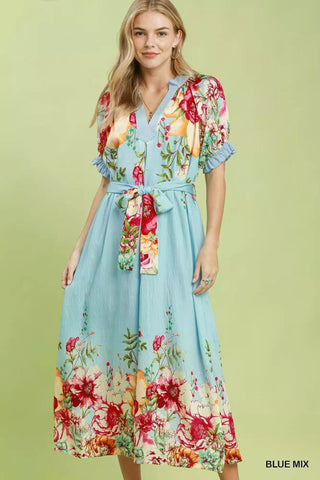 Umgee Mix Floral Border Print Midi Dress - Glamourous Grace