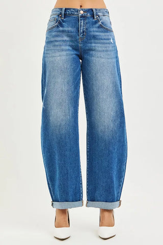 RISEN Mid Rise Barrel Double Roll Up Jeans