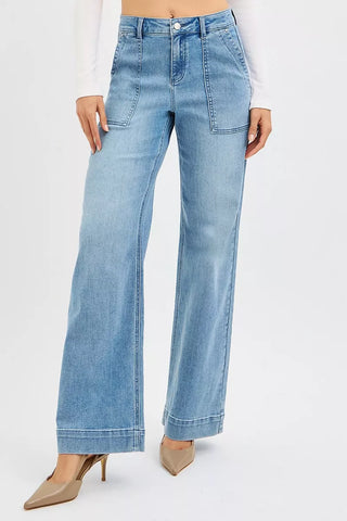RISEN High Rise Straight Leg Jeans with Front Pockets