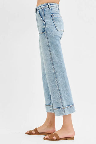 RISEN High Rise Crop Wide Front Seam Detailed Jeans