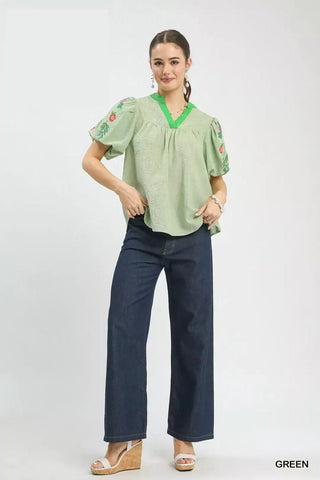 Umgee Embroidered Puff Sleeve Top - Glamourous Grace