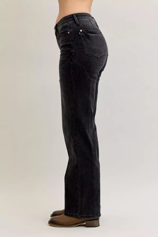 Judy Blue Mid Rise Western Seam Detail Straight Leg Jeans