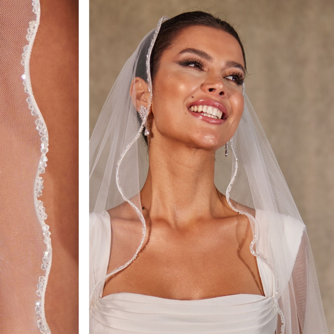 Wavy Beaded Edge Minimalist Wedding Veil- D246 - Glamourous Grace
