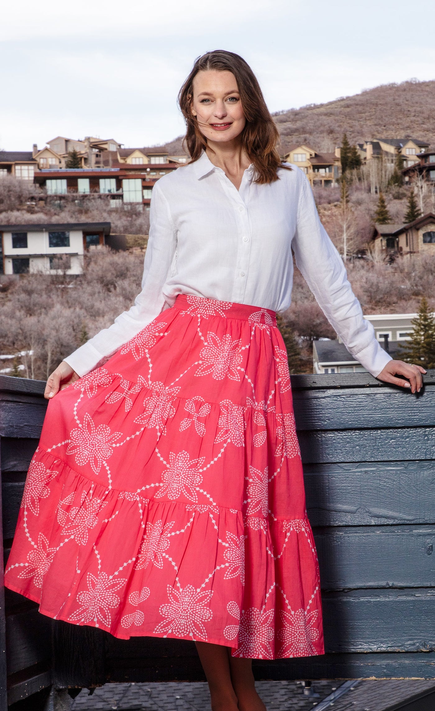 Woodstock Skirt Pink White Print - Glamourous Grace
