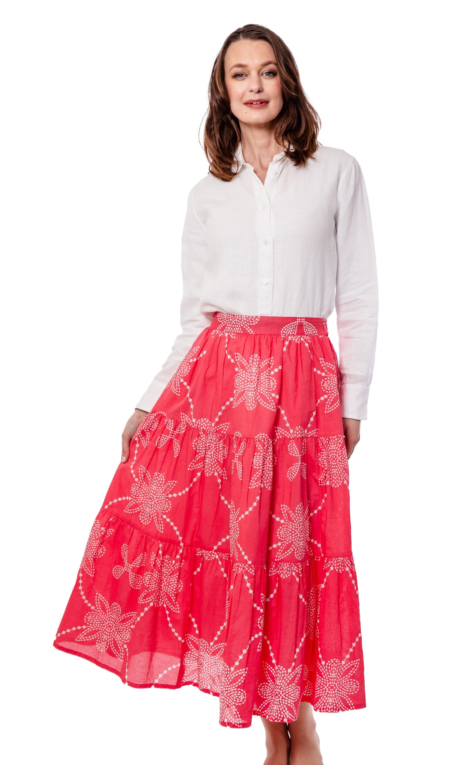 Woodstock Skirt Pink White Print - Glamourous Grace