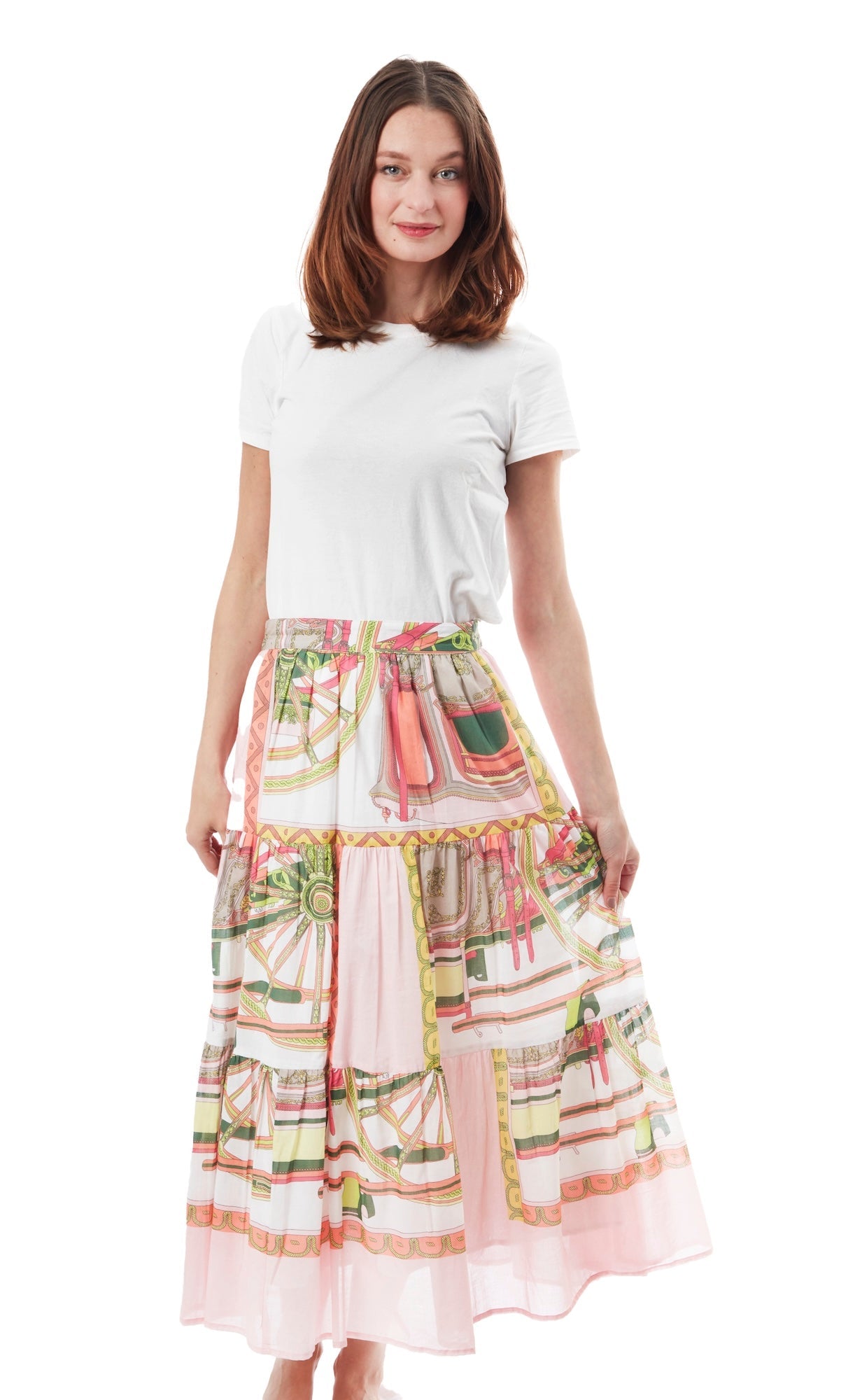 Woodstock Skirt Pink Wheel Print - Glamourous Grace