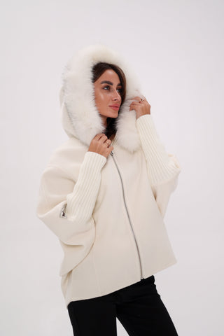 Saga®Furs Hooded Polar Fox Wool Alpaca Coat