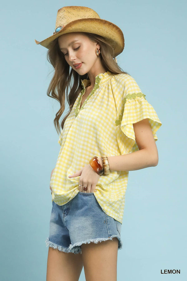 Umgee Gingham Lace Trim Top - Glamourous Grace