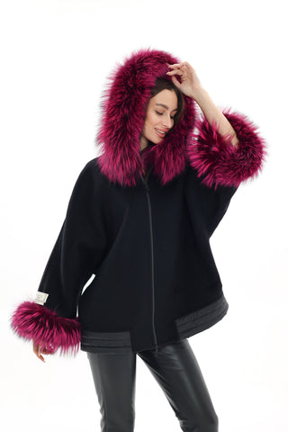 Saga®Furs Silver Fox Cashmere Blend Coat