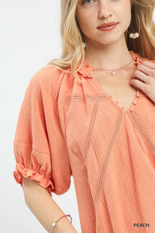 Umgee Cotton Gauze Ruffle Top - Glamourous Grace