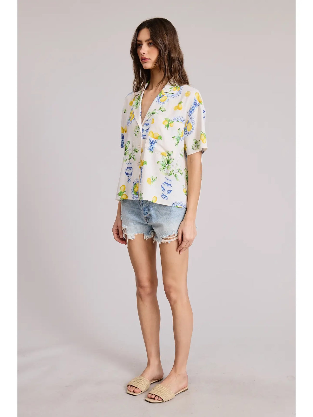 Italia Lemon Button Down Top - Glamourous Grace
