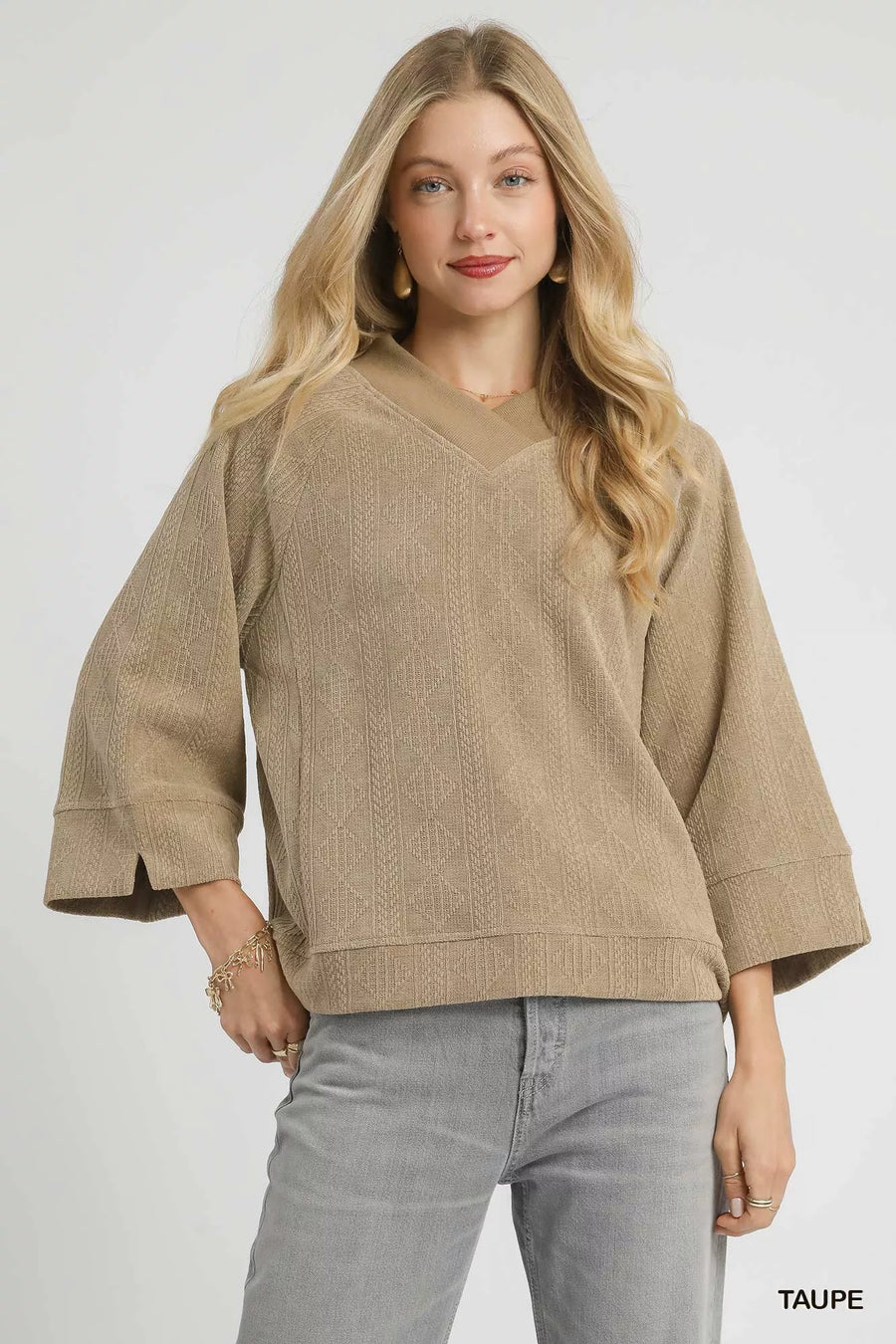 Umgee Textured Knit V-Neck Top - Glamourous Grace