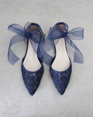 Crochet Lace Pointy Toe with Ankle Tie or Ballerina Lace Up