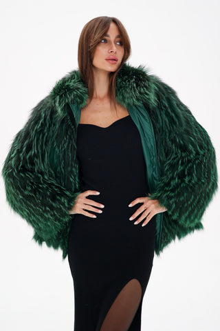 Reversible Genuine Silver Fox  Down Fill Coat in Emerald