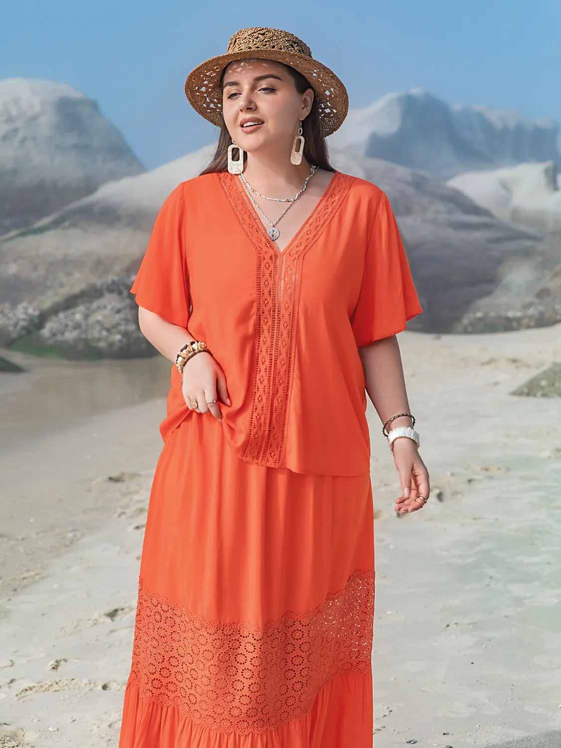 Plus Size V-Neck Flutter Sleeve Maxi Dress - Glamourous Grace