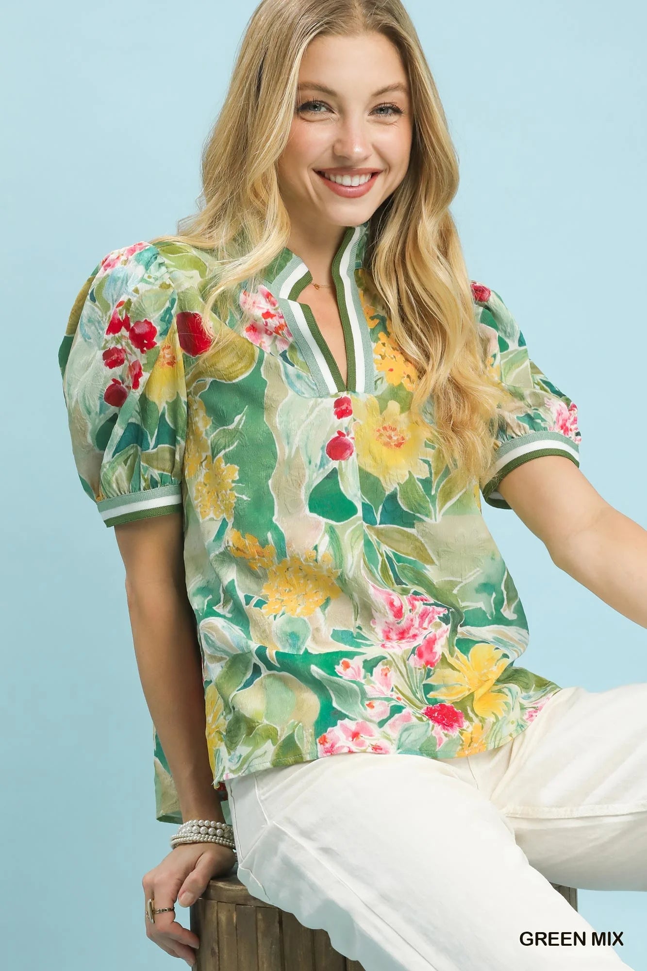 Umgee Jacquard Bloomscape Print Top - Glamourous Grace