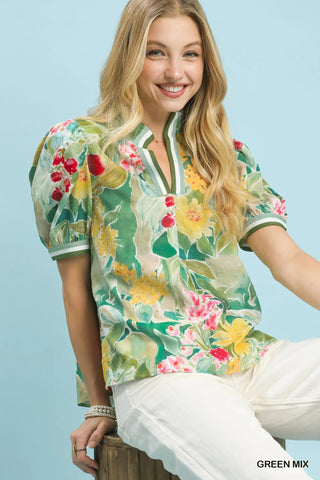 Umgee Jacquard Bloomscape Print Top - Glamourous Grace