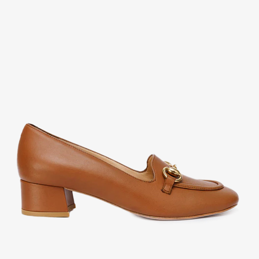 The Delhi Brown Leather Block Heel Pump Women Shoe - Glamourous Grace