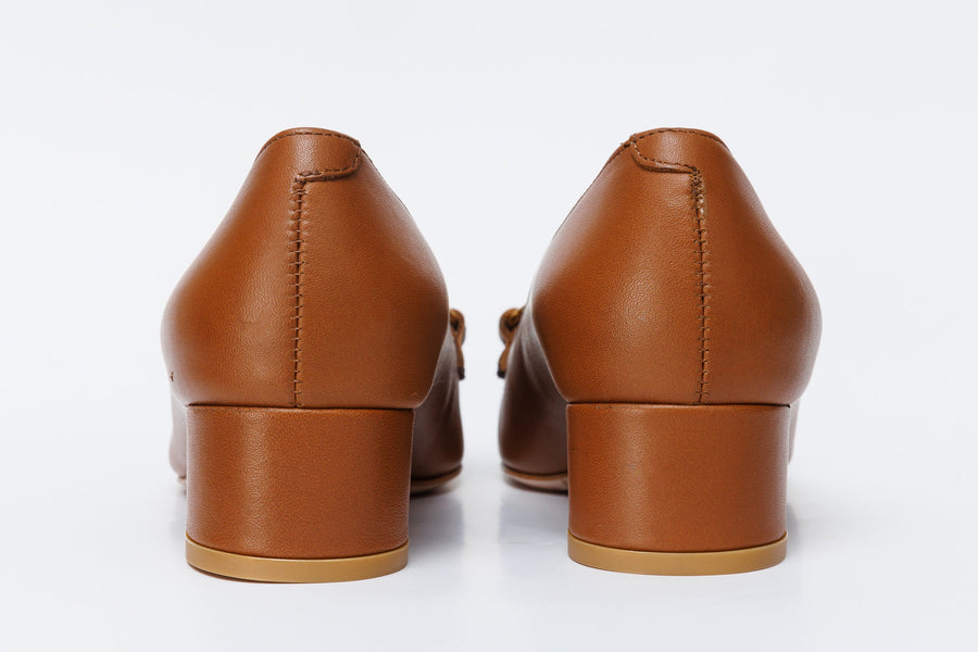 The Delhi Brown Leather Block Heel Pump Women Shoe - Glamourous Grace