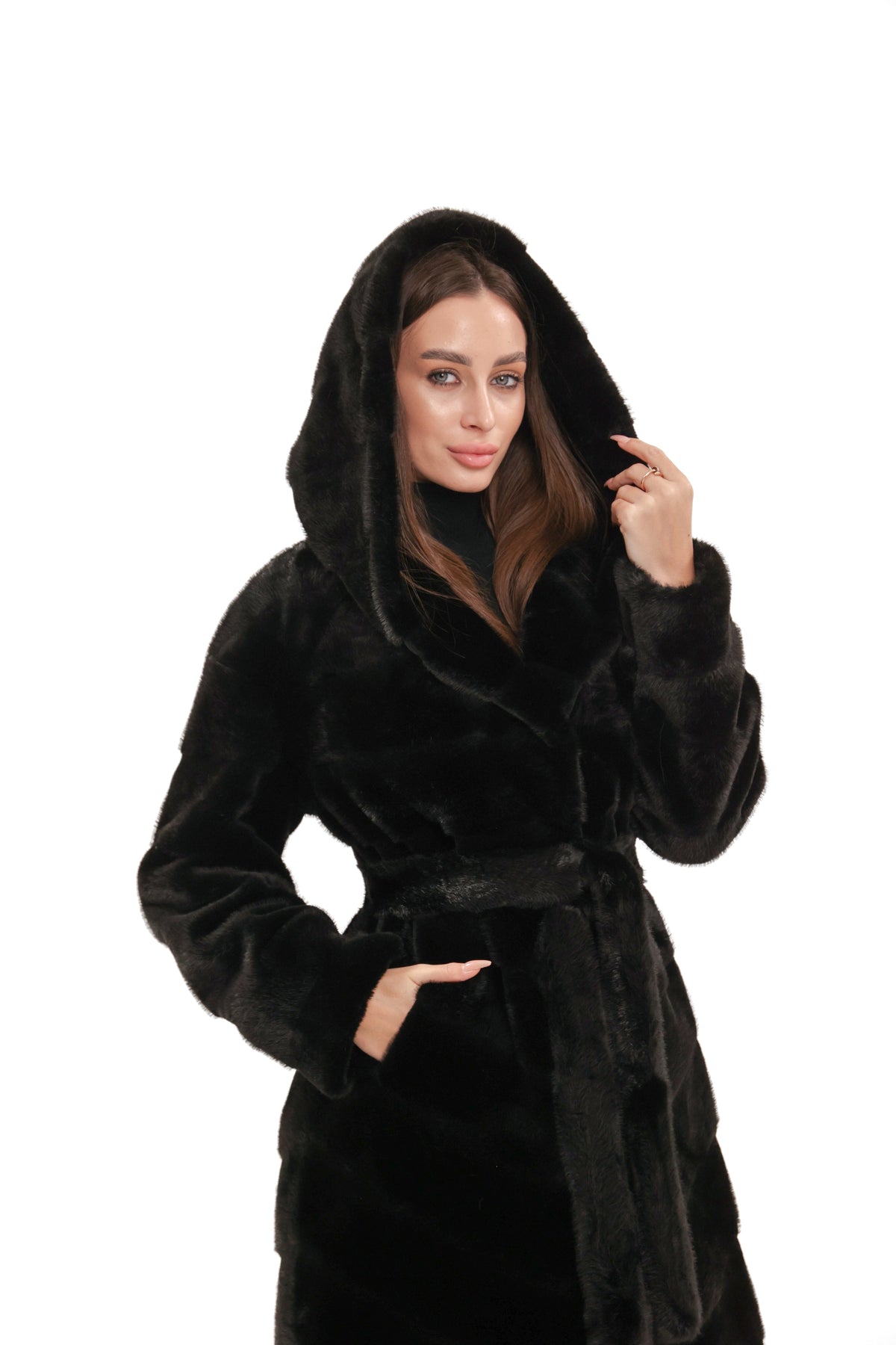 Faux Mink Effect Fur Hooded Coat