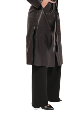 Genuine Leather Polar Fox Trim Coat