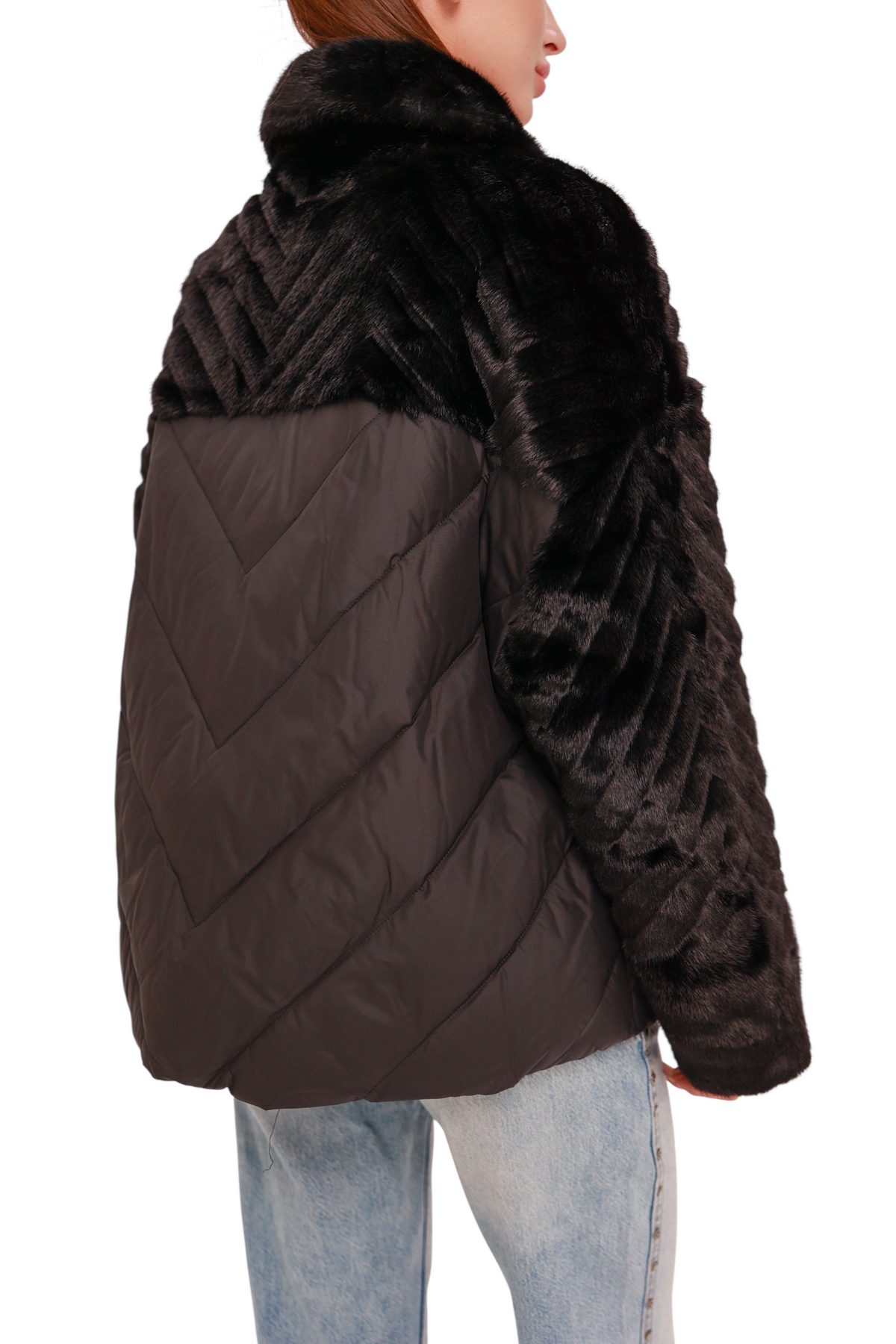 Kaia Eco-Fur Down Fill Coat in Black
