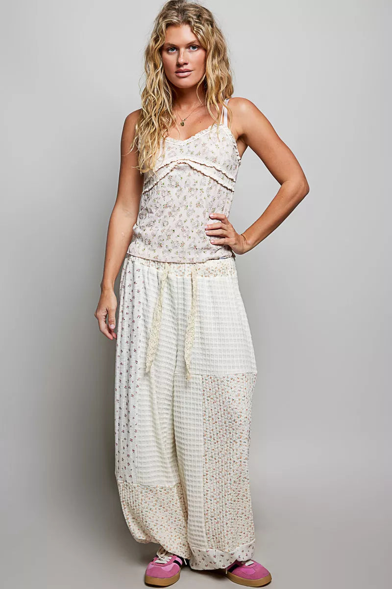 POL Patchwork Mixed Knit Wide Leg Pants - Glamourous Grace